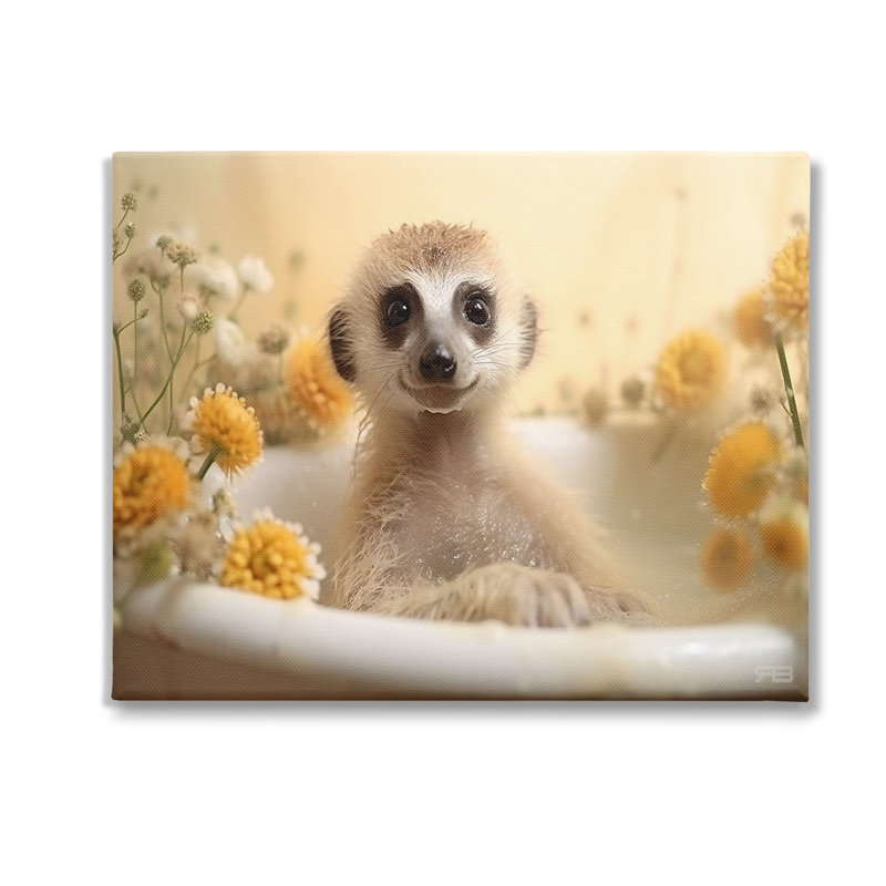 "Suricate et bain floral" par RB sur toile, H 24 po x l 30 po
