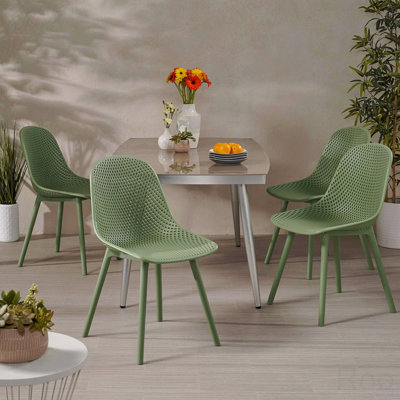 Ensemble de 4 chaises de patio minimalistes résistantes aux intempéries pour la cour - Vert