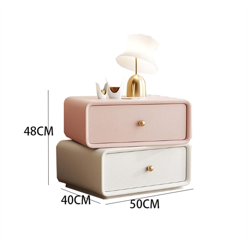 Nightstand, Rotatable Sugar Cube Shape Nightstand, Solid Wood Frame Nightstand With 2 Drawers Modern Light Luxury Style