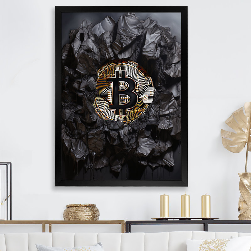 «Black Bitcoin II» sur toile, Cadre simple noir, H 40 po x l 30 po x P 1,5 po
