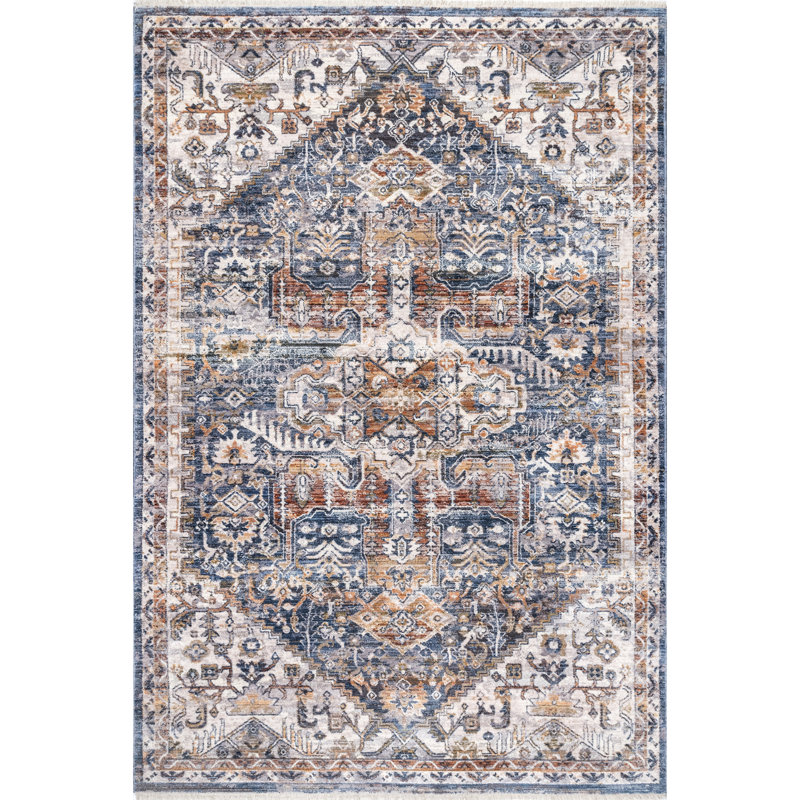 Tapis oriental bleu / beige, Rectangle 5 pi x 7 pi 9 po