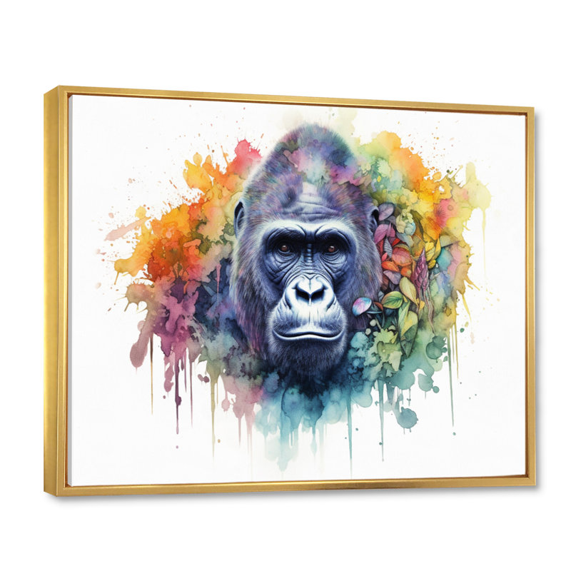 «Colorful Gorilla I» sur toile, H 34 po x l 44 po x P 1,5 po, Cadre flottant doré
