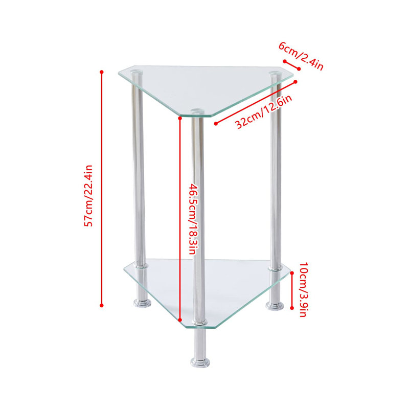 Glass Sofa Table Side Table Small With Storage Shelf, Living Room 2 Tiers Corner Coffee End Table Bedroom Little Nightstand Beside Table (Clear, Triangle)