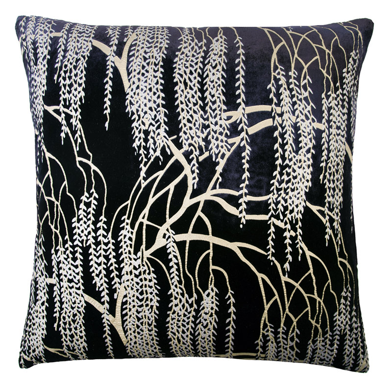 Willow Metallic Square Velvet Pillow Cover & Insert, 18" x 18", Cobalt Black