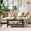 Table basse en verre, table de centre de ferme moderne avec rangement, table d'appoint pour le salon avec côtés de style X-Bar classique, noir-966855927
