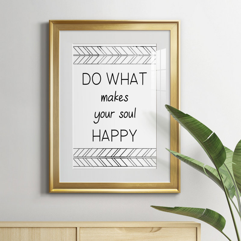Your Soul Happy - Matted and Framed Under Glass, Large Living Room Wall Art, 22.5" H x 30.5" W x 1.5" D, Gold