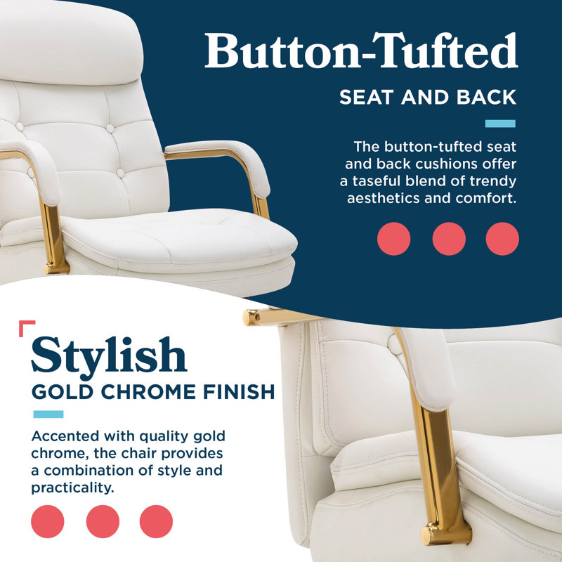 Sonata Leather Swivel Executive Office Chair, Gold, White