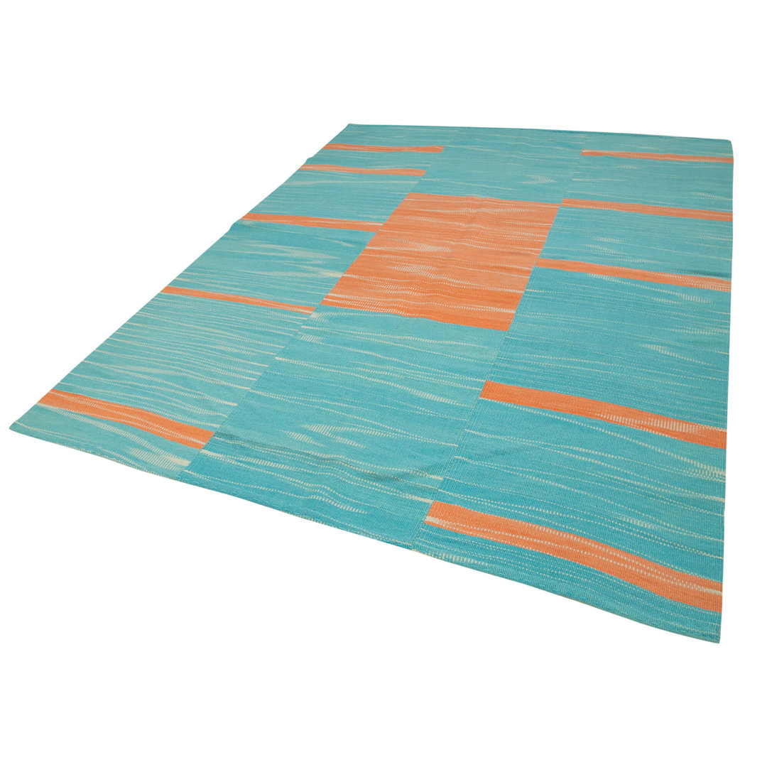 Degrade Kilim Turquoise Striped Wool Handmade Area Rug