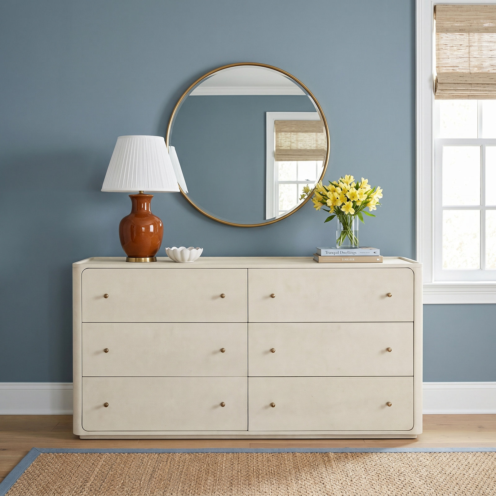 Paula 6 Drawer Dresser, Beige Painted Linen