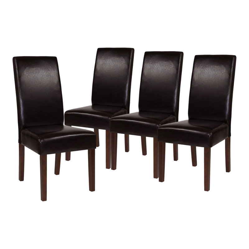 Arruda Upholstered Parsons Chairs-Panel Stitching, Brown, 4