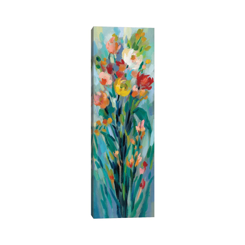 " Tall Bright Flowers I " by Silvia Vassileva, 48'' H x 16'' W x 1.5'' D, Wrapped Canvas