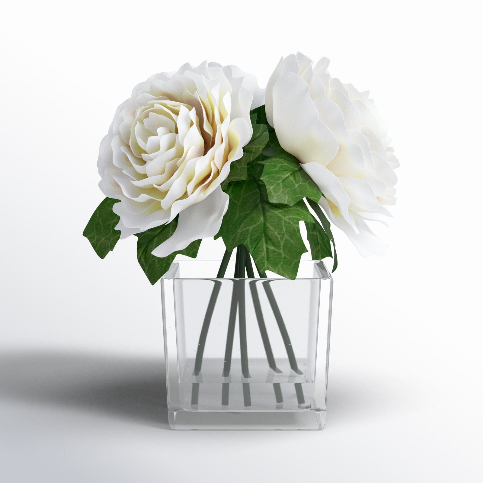 Villela Peony Floral Arrangement in Vase, Cream White