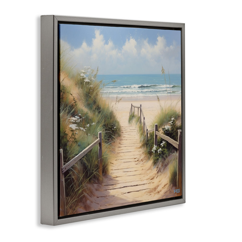 Chemin de sable à la plage, Cadre flottant gris lustré, H 18 po x l 18 po