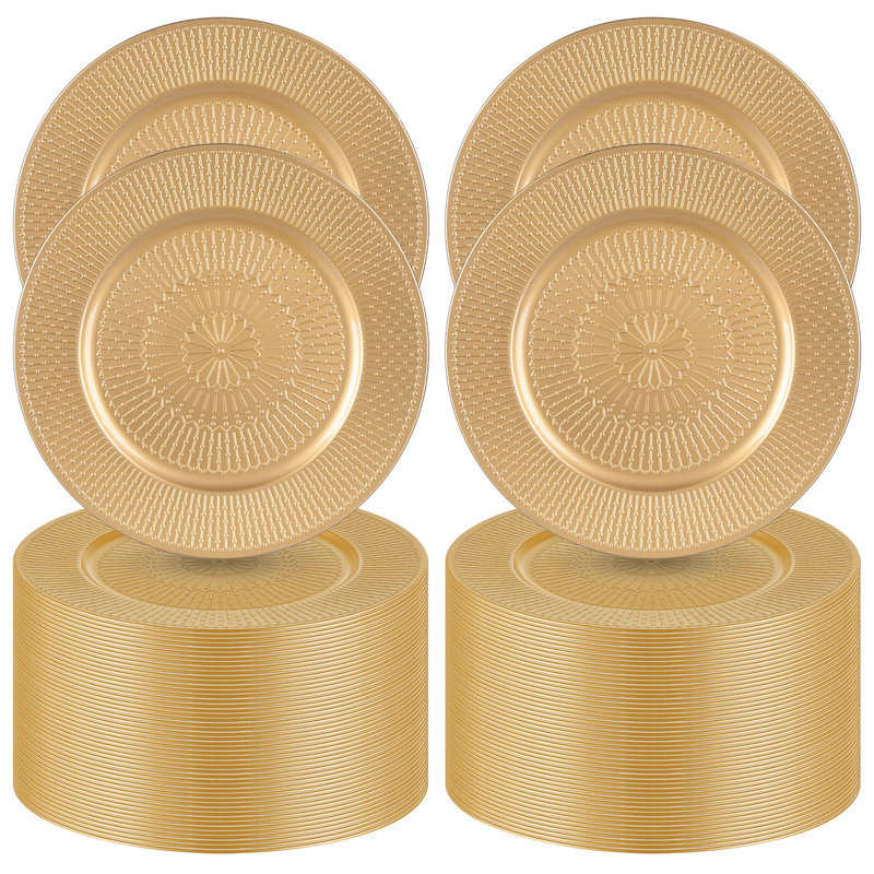 Lot de 100 assiettes décoratives en plastique doré, 33 cm (13 pouces), idéales pour la décoration de table lors de mariages et autres événements.