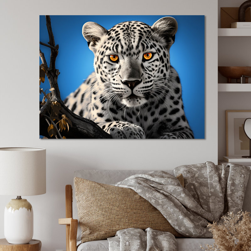 Portrait d'un léopard bleu sur toile, H 12 po x l 20 po x P 1 po, Toile tendue