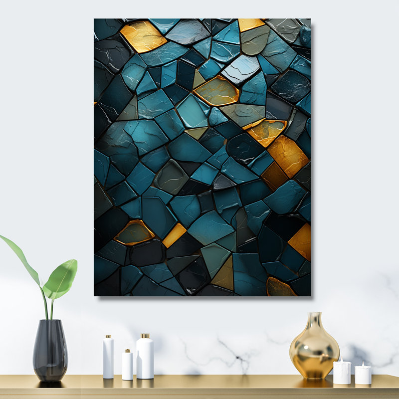 Décoration murale bleue et dorée Elegance II - marbre, H 40 po x l 30 po x P 1,5 po
