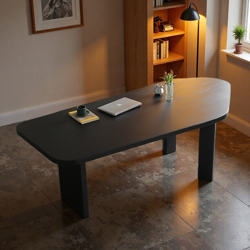 Modern Minimalist Solid Wood Desk with Unique, 29.5" H x 70.9" W x 27.6" D