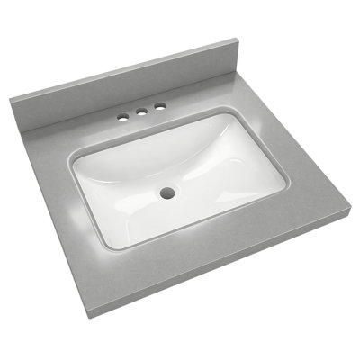 24" Single Sink Vanity Top with Sink, Gray Engineered Stone Bathroom Countertop, Center Sink Design, 4" Faucet Holes, Replacement Vanity Top