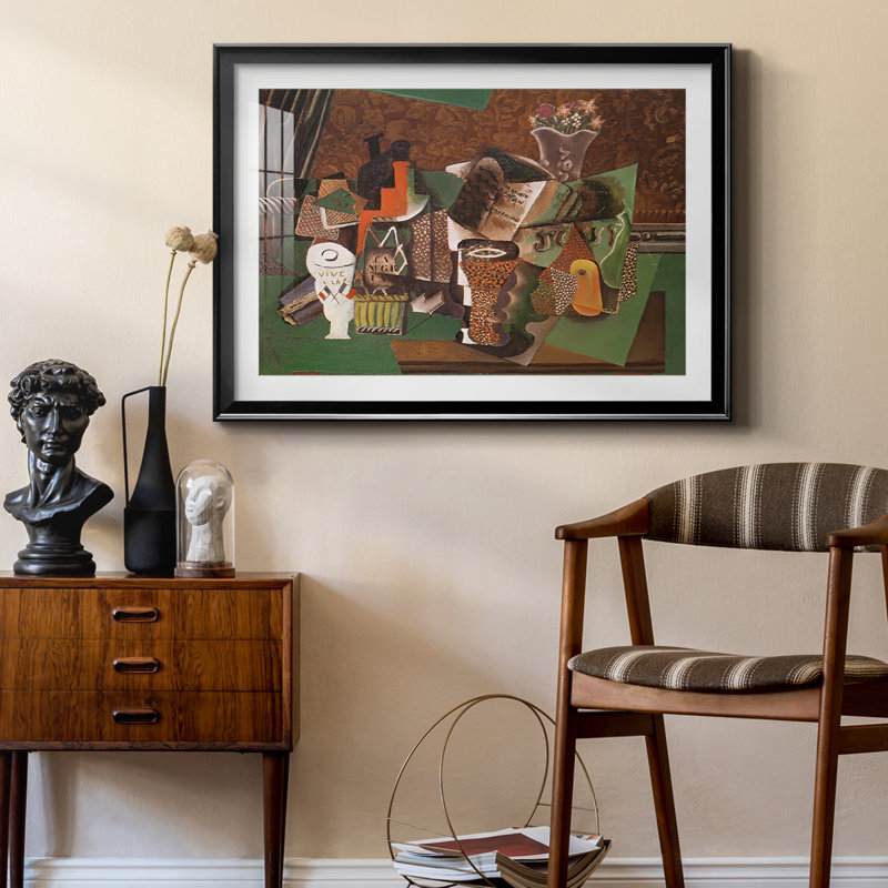 Still Life with "Vive la France"-Pablo Picasso-Framed Print with Mat and glass-1914–1915, Framed Print, 22.5x30.5, Black