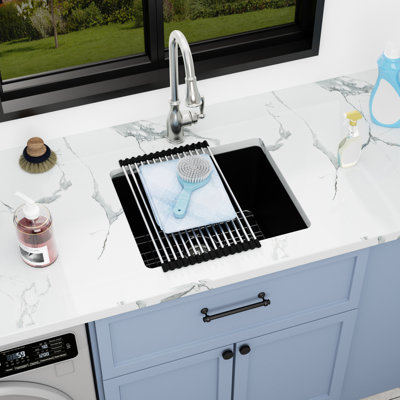 Lavabo de salle de bain à cuve simple à cuve en composite de granite L 21 po x l 18 po x P 12 po Quartz