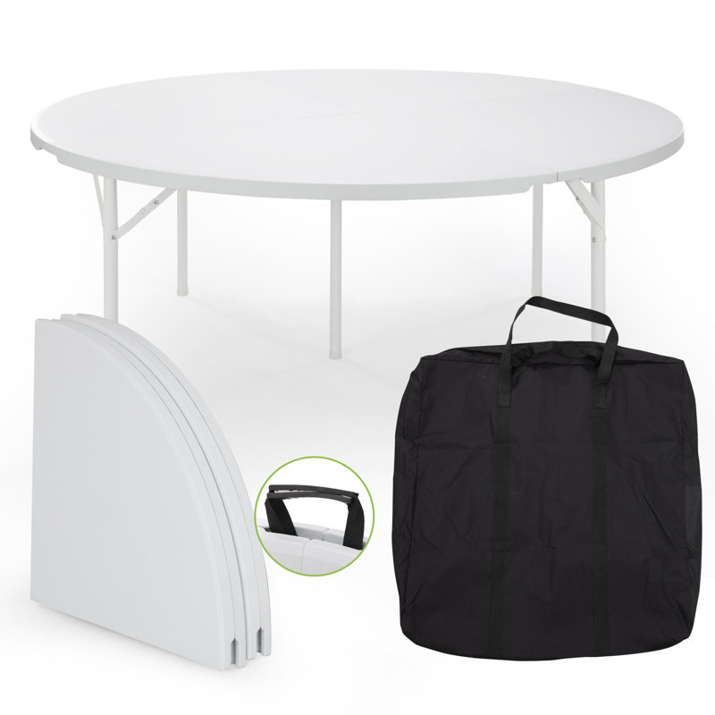 66" White Steel and Plastic Round Folding Table