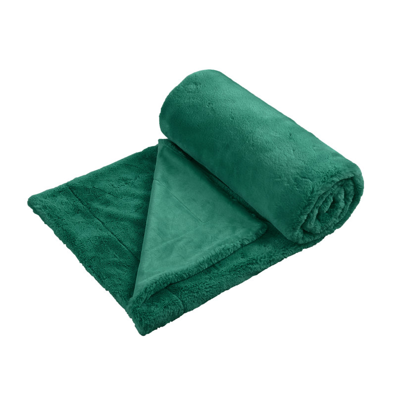 Jeté en fausse fourrure de renard, L 50 po x L 60 po, Bleu sarcelle / vert