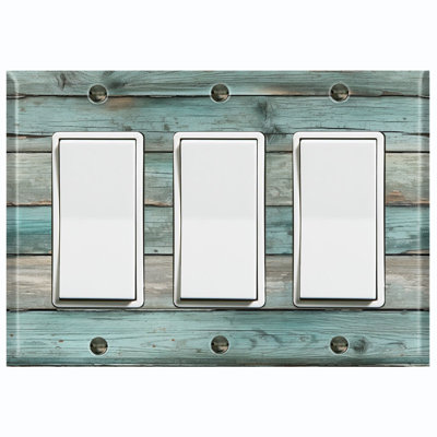 Teal Wood Fence Brown Nature Themed 3 - Gang Toggle Light Switch Standard Wall Plate