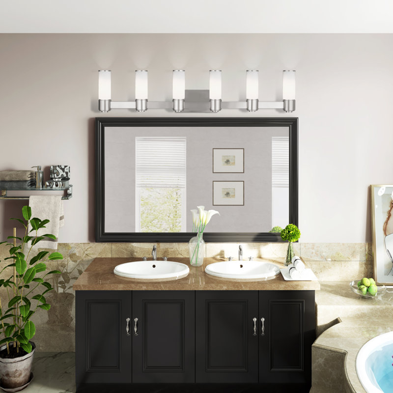 46" Brushed Nickel Vanity Light with White Glass Shade