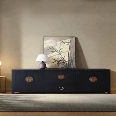 Chinese-style black vintage TV cabinet