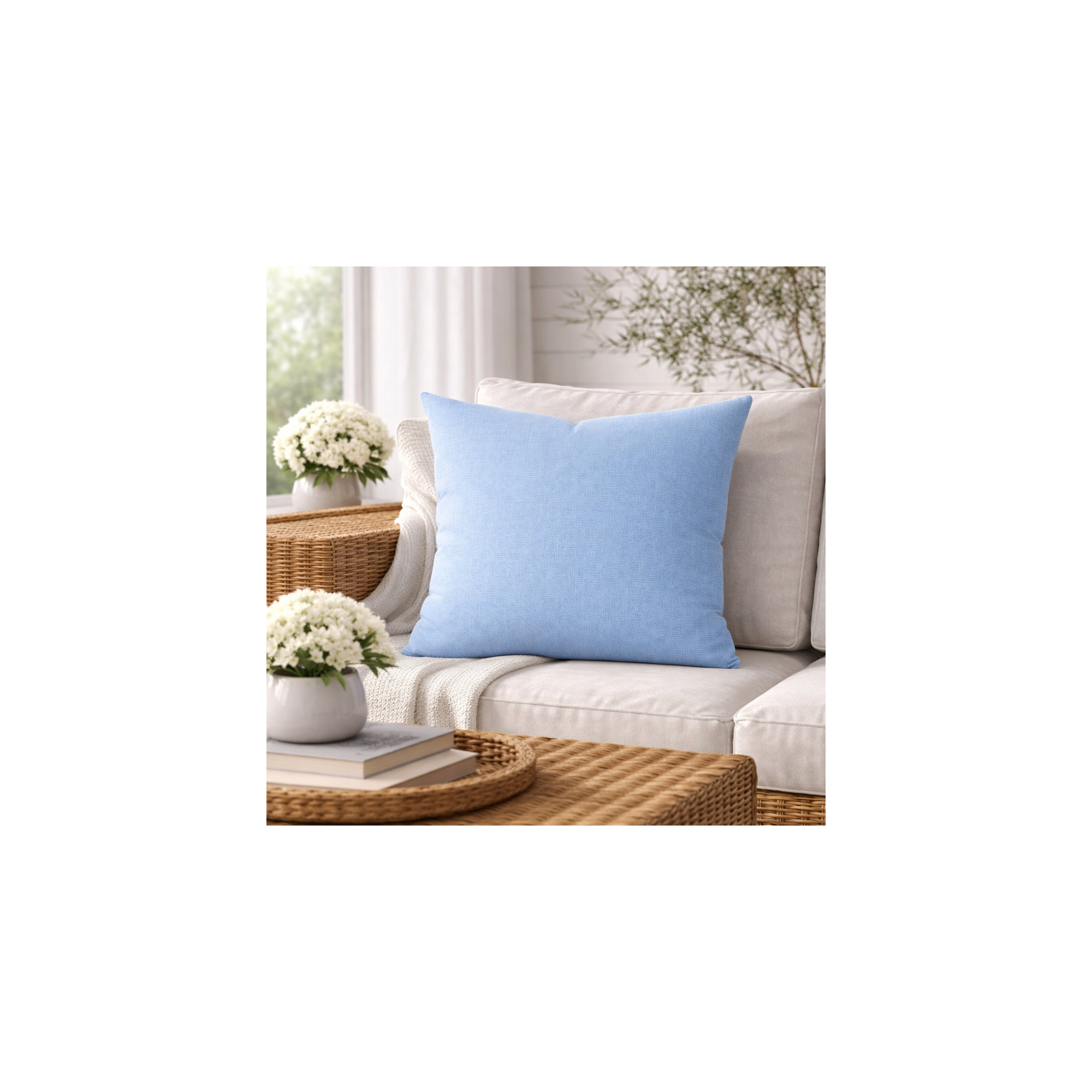 Indoor/Outdoor Throw Pillow, Canvas Air Blue Sunbrella® Canvas, Square 20"