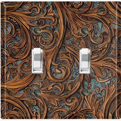 Brown Wood Leaves Tree Bark Print 2 - Gang Toggle Light Switch Standard Wall Plate