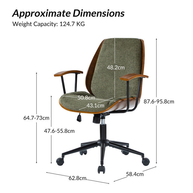 Luis 62.8cm W Modern Polyester Swivel Office Chair, Green