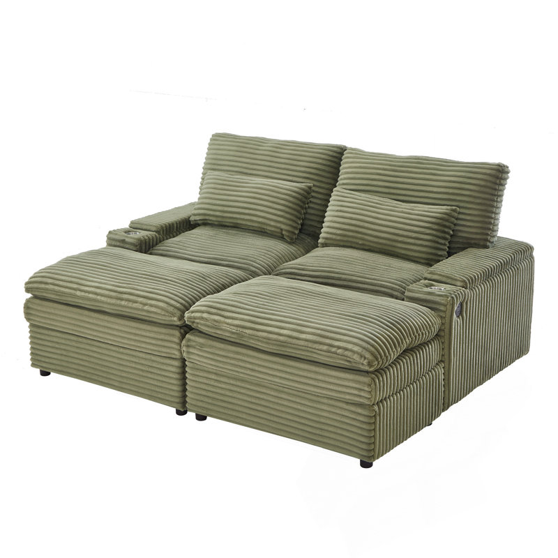 Modular Loveseat Sofa, Green Corduroy