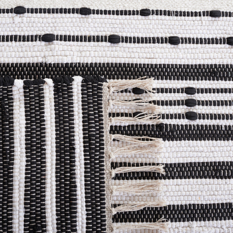 Martigues Striped Kilim Flat Weave Cotton Striped Rug, Square 6'