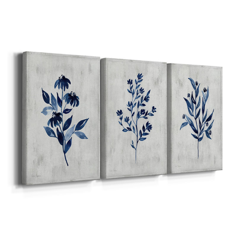 Wild Indigo I - Toile tendue sur mesure avec châssis - 3 pièces, H 12 po x l 24 po