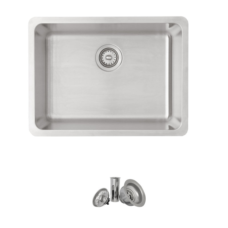 STYLISH Builder Garnet 23" Dual-Mount Single Bowl 18-Gauge T-304 Stainless Steel Kitchen Sink with Basket Strainer