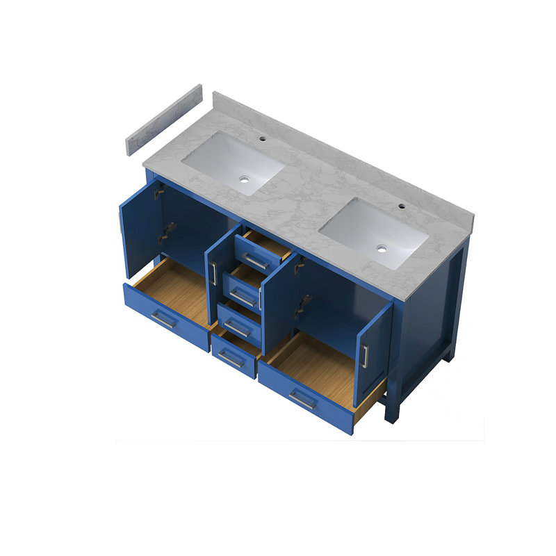 Meuble-lavabo 59 po avec lavabo à double cuve 59 po et lavabo, meuble-lavabo avec 4 portes et 6 tiroirs en bleu, Bleu