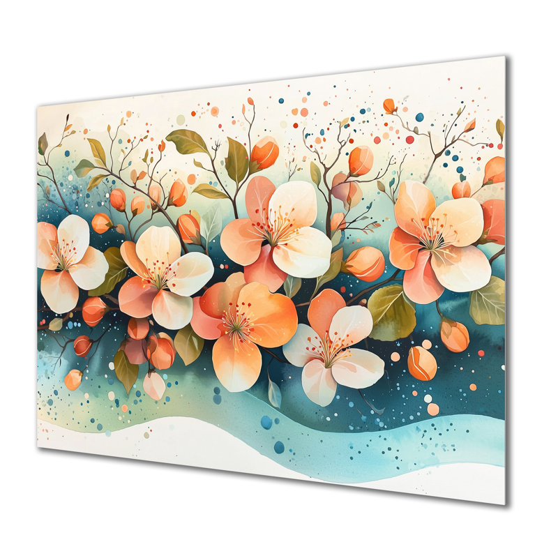 Désert, fleur de pommier en fleurs, art mural en métal pour le salon, H 12 po x l 20 po