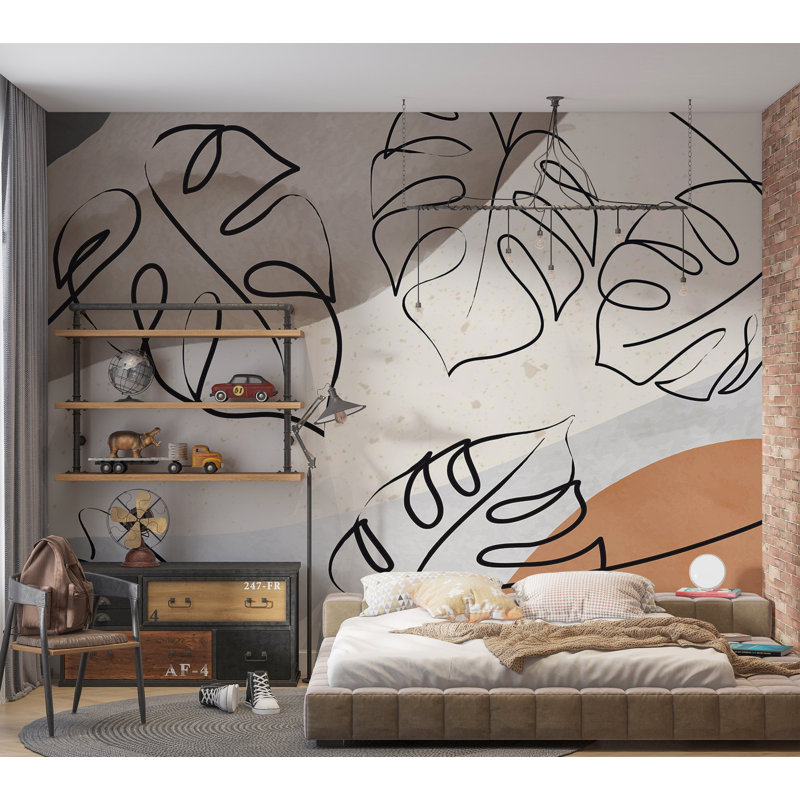 Papier peint botanique - feuilles de Monstera minimalistes, L 82 po x l 118 po