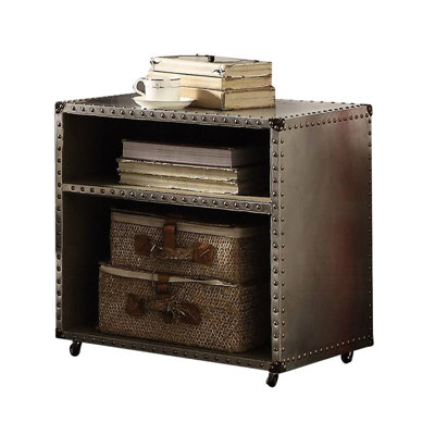 Silver Aluminum Nightstand Showcasing 2 Shelves, Nailhead Trim & Manoeuvrable Rectangular With Appealing Portable Quality