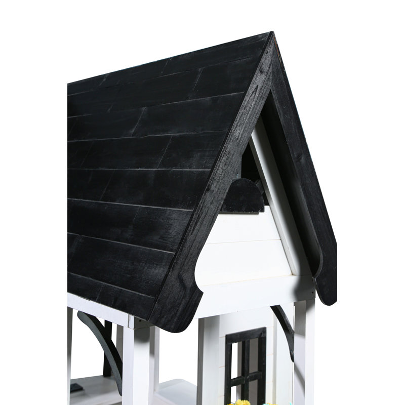 Oceano White and Black Wooden Playhouse with Kitchen and Garden