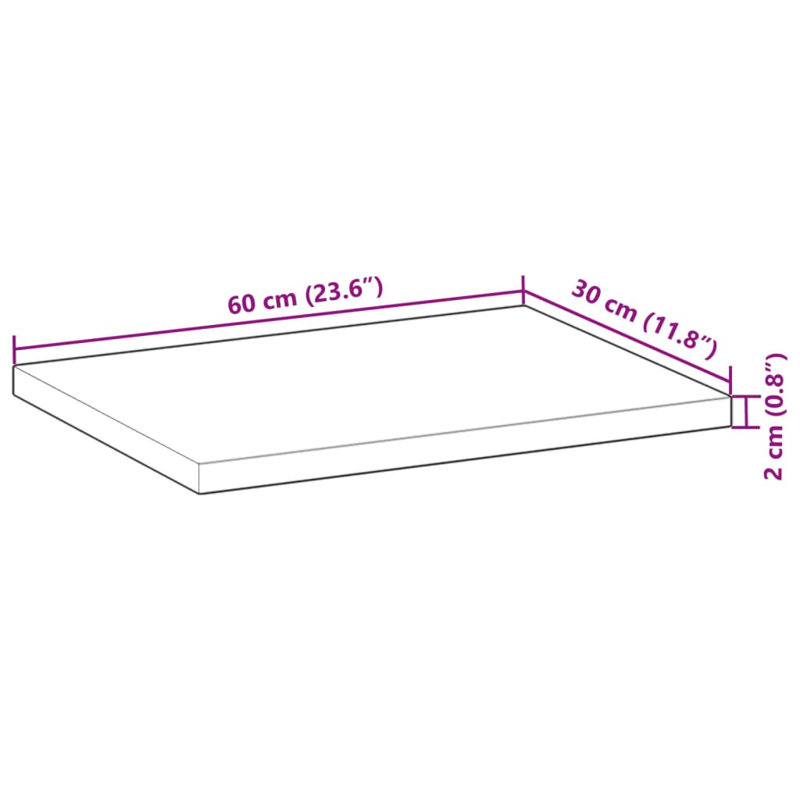 Floating Shelf Untreated Solid Wood Acacia, Light Brown/Black, 2cm H x 60cm W x 30cm D