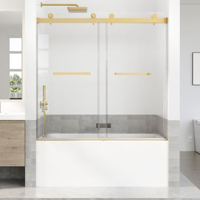 56 à 60 po X P 66 po H Double porte de douche coulissante sans cadre avec Verre trempé transparent
