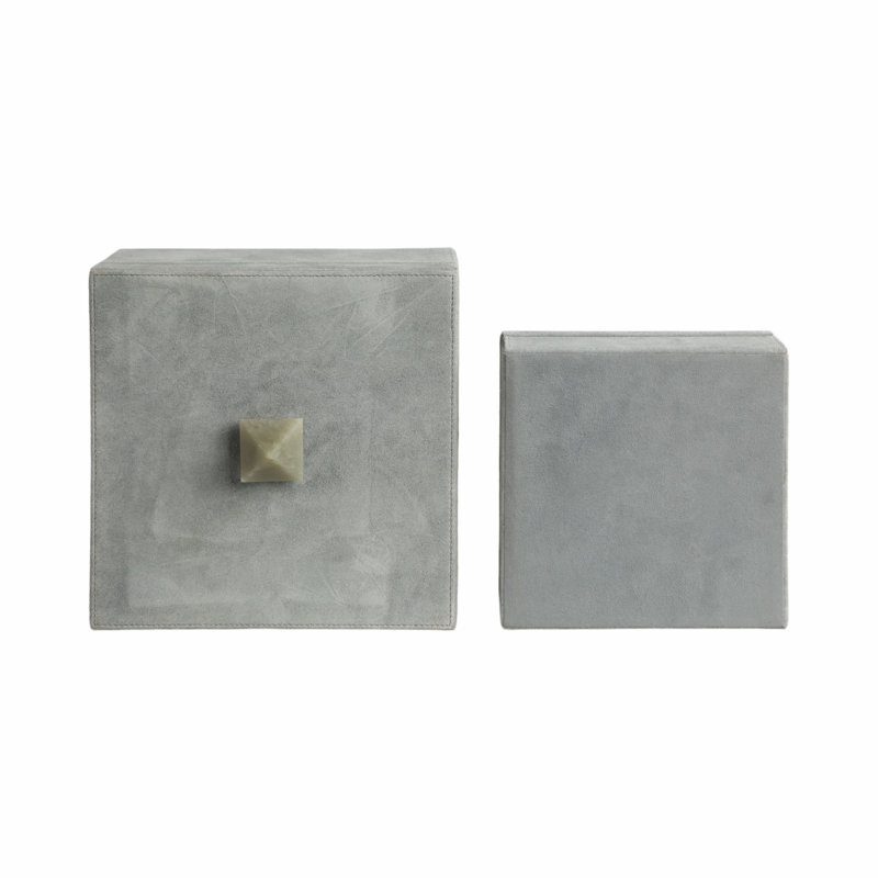 Sagebrook Home 2-Pieces Harcourt Suede Boxes With Stone Knob, Blue