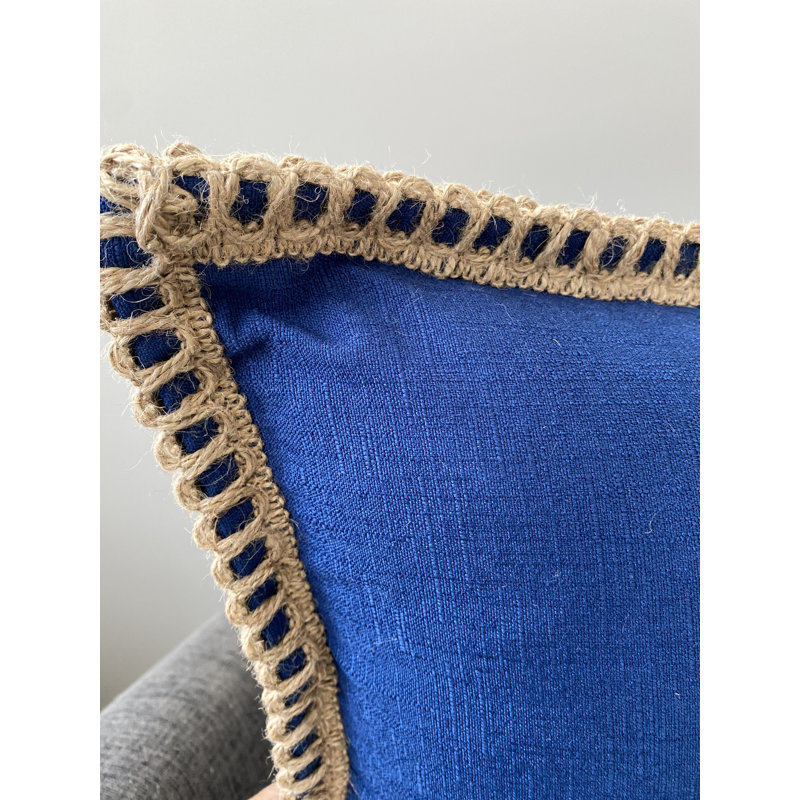 Coussin en jute avec insert ivoire, Bleu