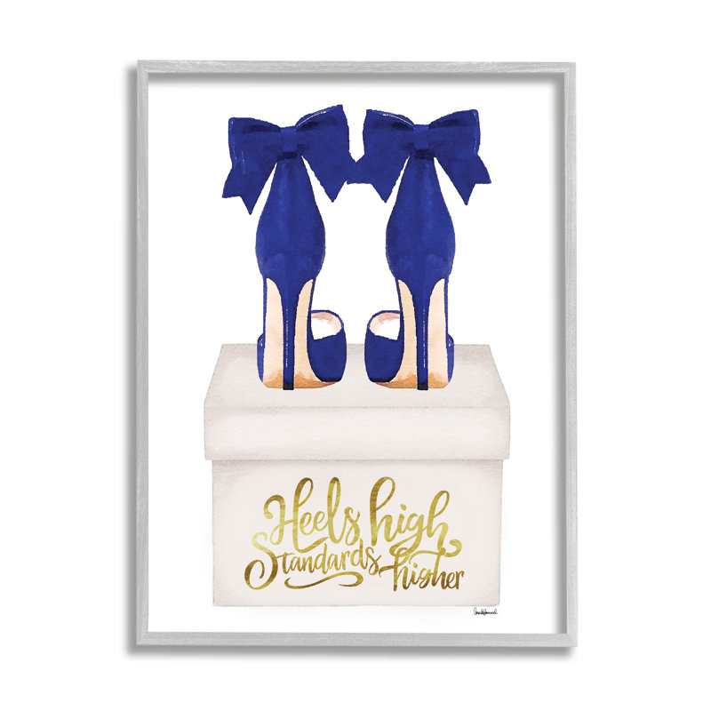 «High Standards Blue Heels» encadré sur bois par Amanda Greenwood, H 20 po x l 16 po x P 1,5 po, Cadre flottant noir de jais