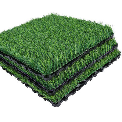 Paquet de 36 tuiles de gazon artificiel emboîtables 12 po x 12 po - Revêtement de sol en gazon imperméable et antidérapant pour patio, balcon et cour arrière, facile à installer pour les animaux de compagnie