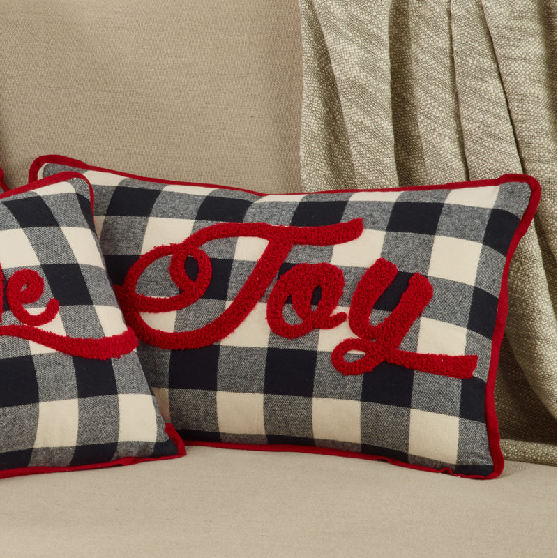 12 x 20 Inch Buffalo Plaid Joy Pillow Cover in Black and Red