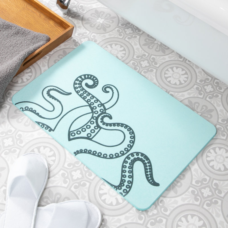 Non-Slip Bath Mat, Aqua/Black