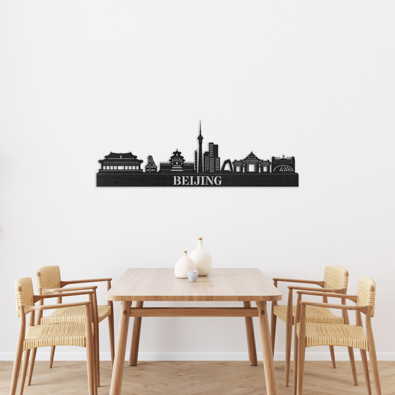 Décoration murale en bois Pékin Skyline, Naturel, H 14 po x l 46 po x P 0,25 po